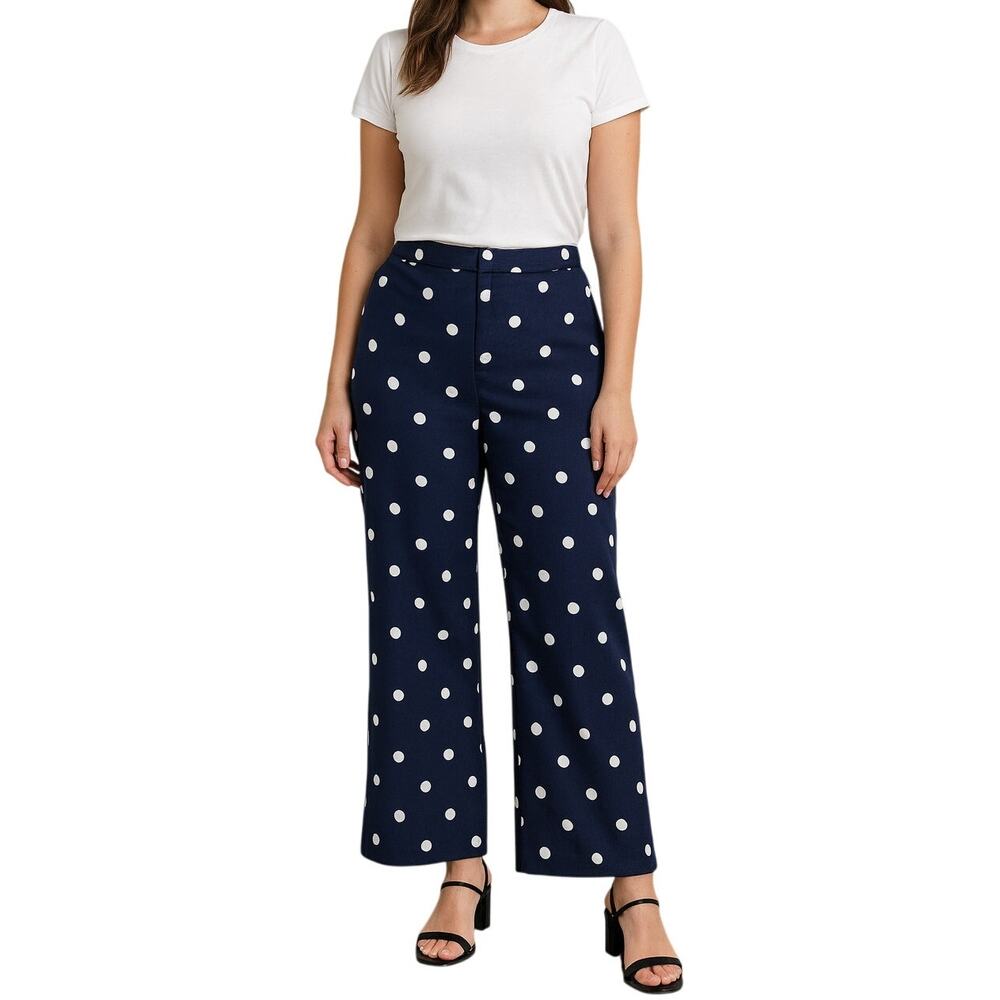 Banana Republic Blake Wide Leg Pants Polka Dot Blue White Women's Size 6S